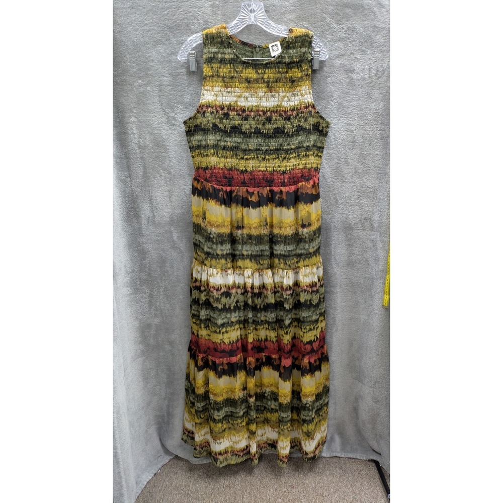 Anne‎ Klein Dress Plus Size 0X Smocked Tiered Midi Boho Artsy Resort Vacation